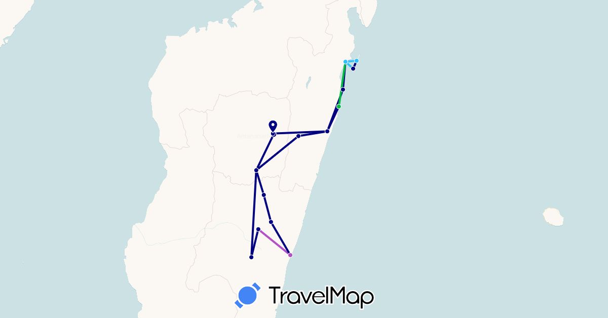 TravelMap itinerary: driving, bus, train, boat in Madagascar (Africa)